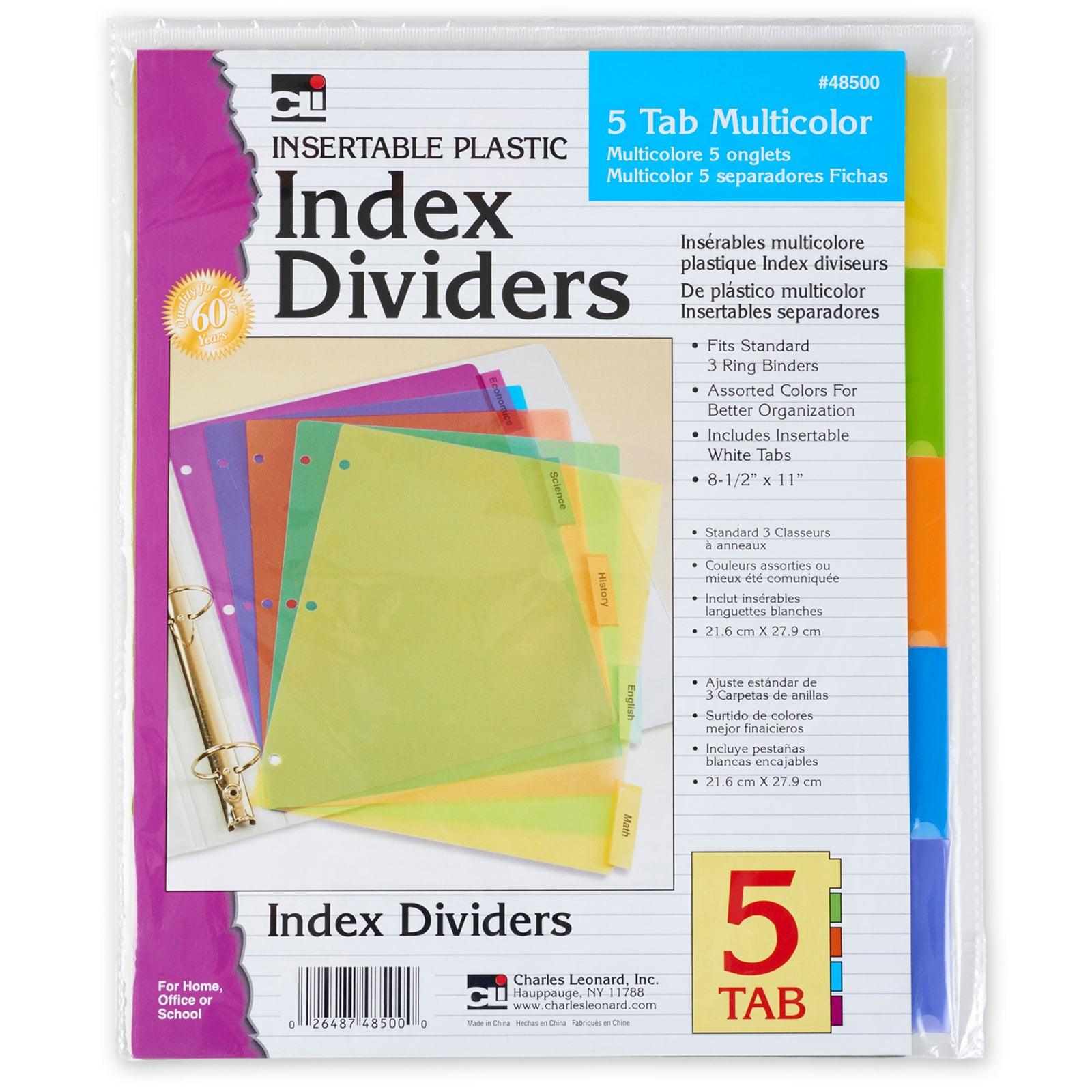 Index Dividers, 5-Tab, Assorted Colors, 5 Per Pack, 12 Packs - Loomini
