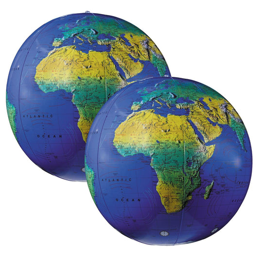 Inflatable Topographical Globe, 12", Pack of 2 - Loomini