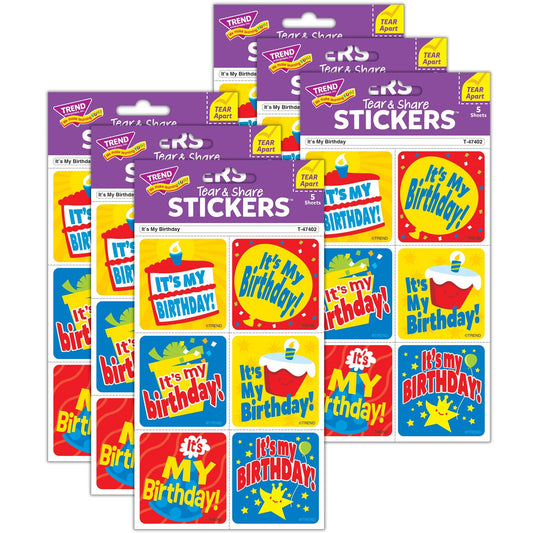 It's My Birthday Tear & Share Stickers®, 30 Per Pack, 6 Packs - Loomini