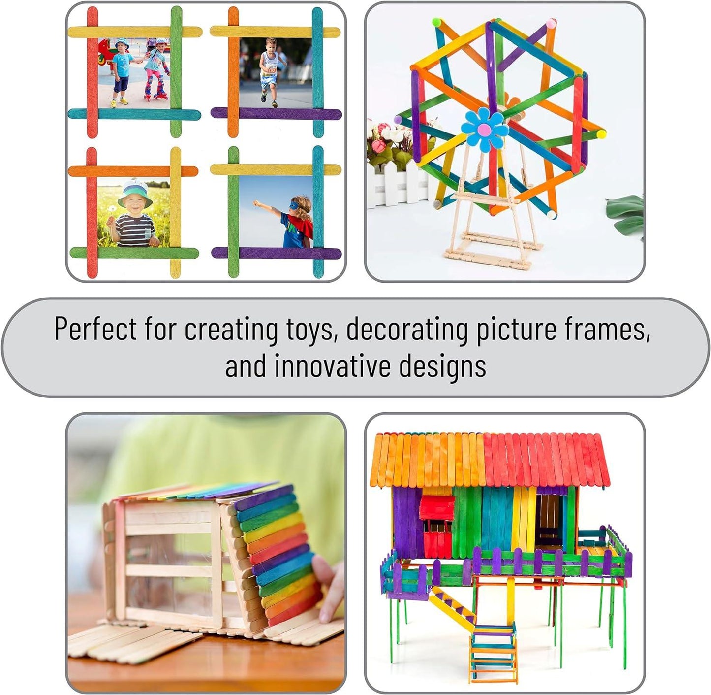 Jumbo Colored Popsicle Sticks, Wooden Rainbow Colored Popsicle Sticks for Crafts 6" x 0.75", 500 Pieces - Loomini