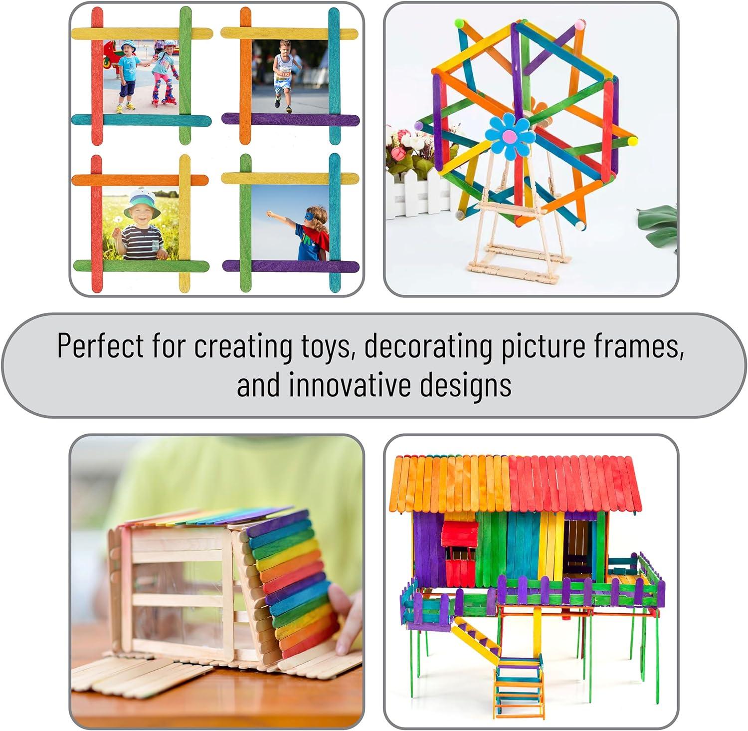 Jumbo Colored Popsicle Sticks, Wooden Rainbow Colored Popsicle Sticks for Crafts 6" x 0.75", 500 Pieces - Loomini