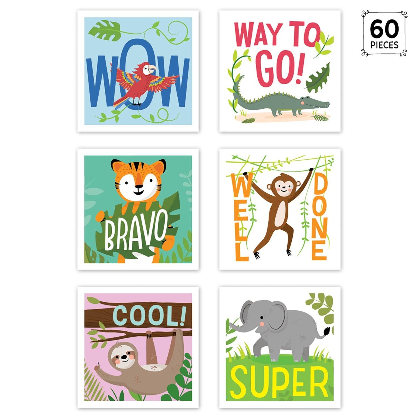 Jungle Friends Reward Stickers, 60 Per Pack, 6 Packs - Loomini