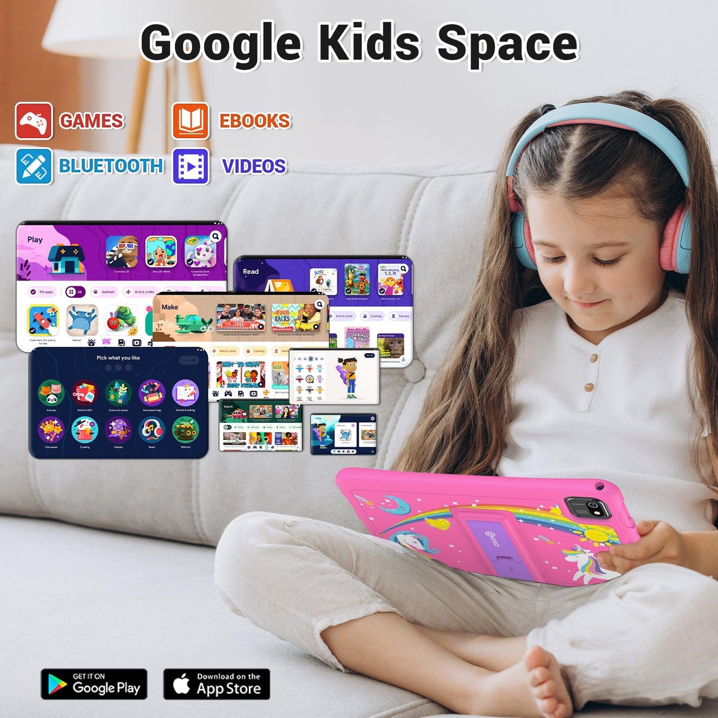 K103-A Pink 10-Inch Kids 64GB HD Tablet - Loomini
