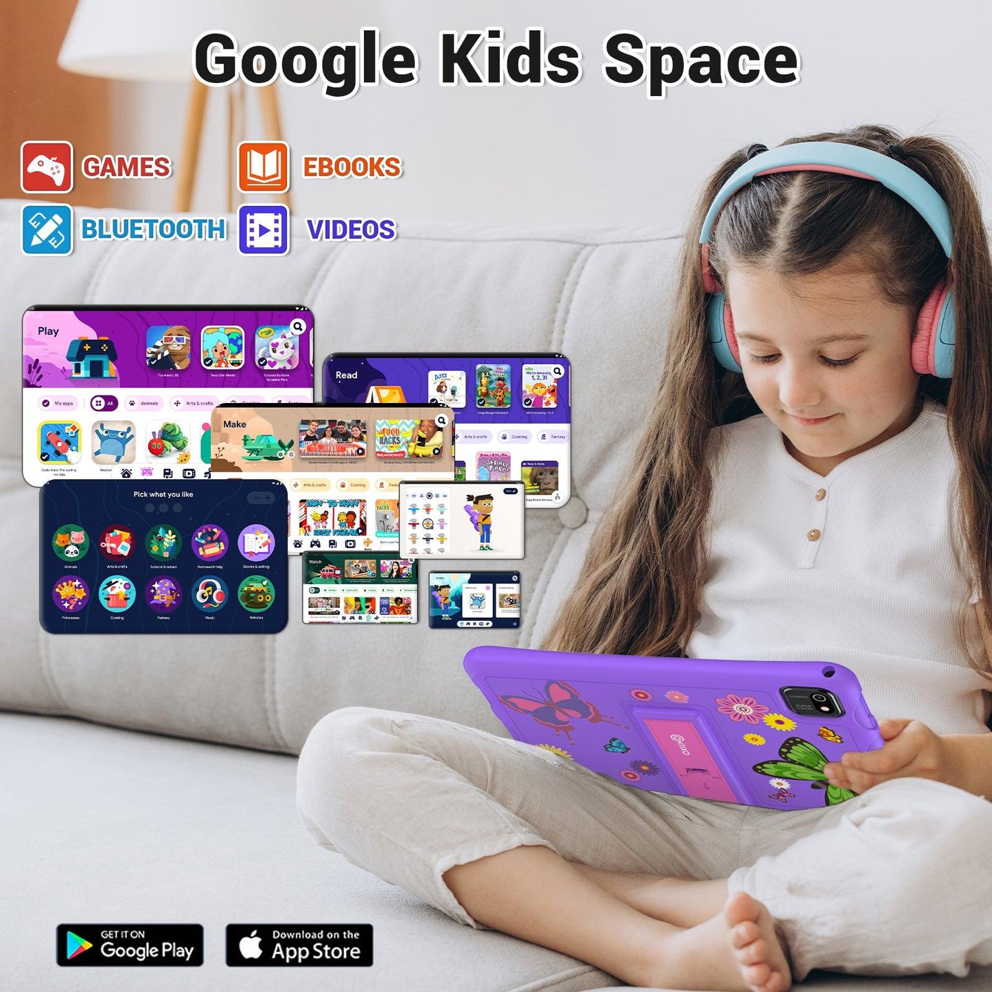 K103-A Purple 10-Inch Kids 64GB HD Tablet - Loomini