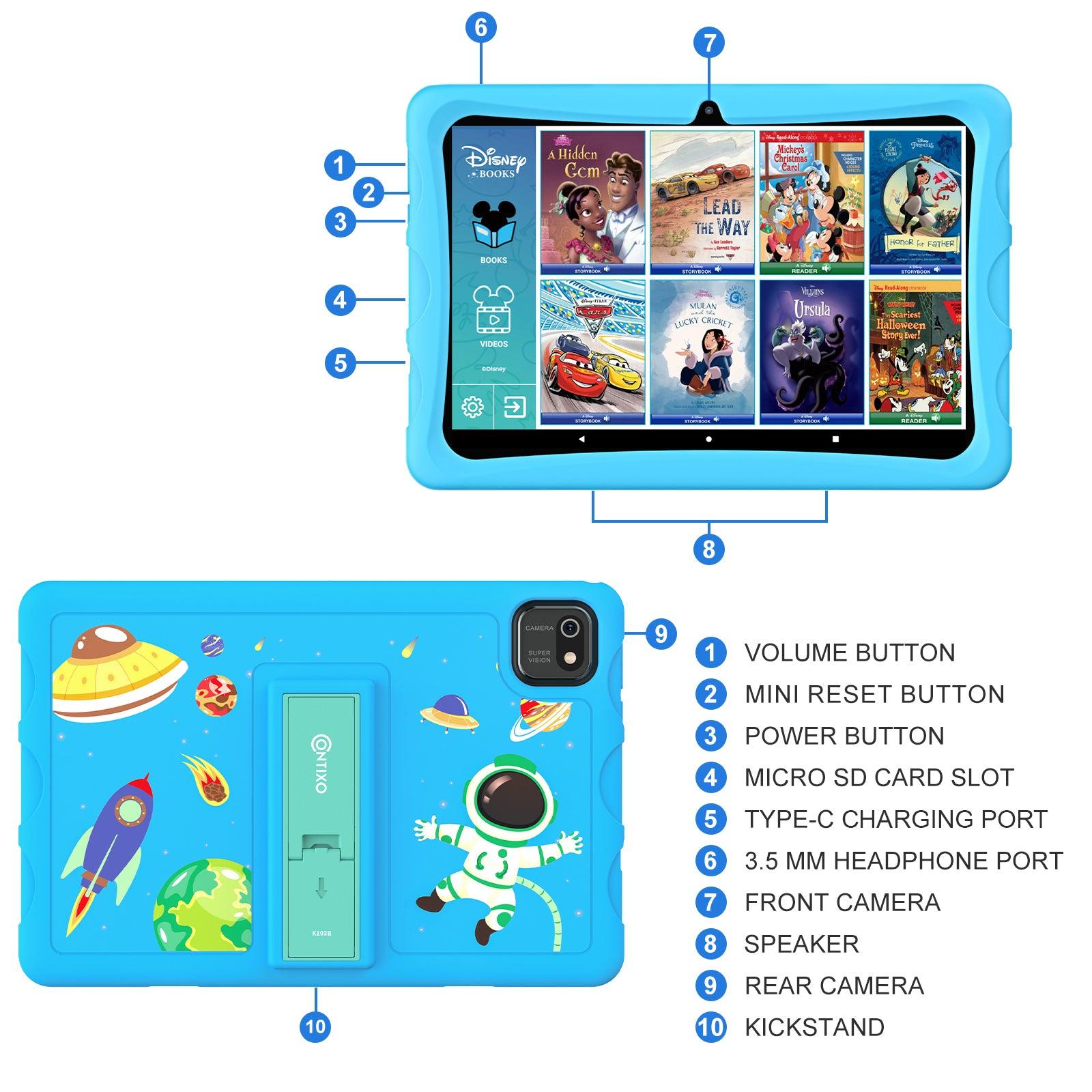 K103B 10-Inch Kids 64GB HD Tablet, Blue - Loomini