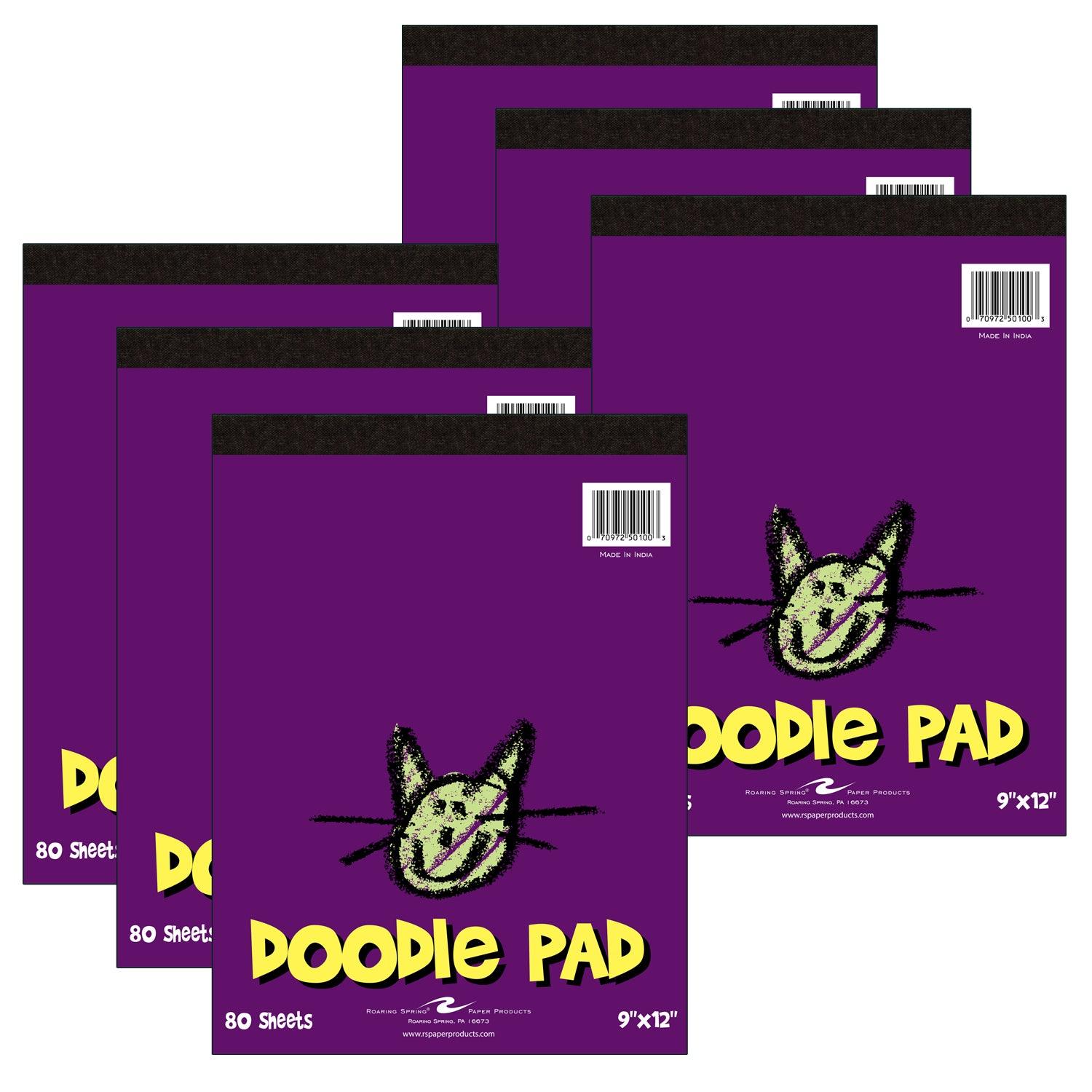 Kid's Doodle Pad, 9" x 12", 80 Sheets, Pack of 6 - Loomini