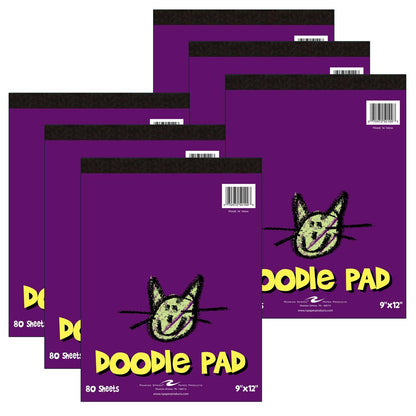 Kid's Doodle Pad, 9" x 12", 80 Sheets, Pack of 6 - Loomini