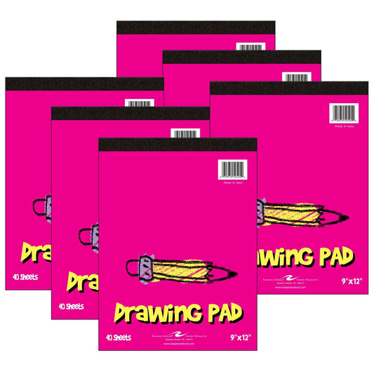 Kid's Drawing Pad, 9" x 12", 40 Sheets, Pack of 6 - Loomini