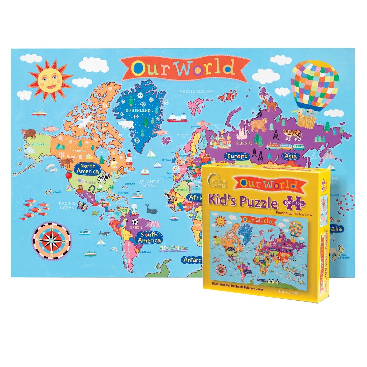 Kid's Jigsaw Puzzle, World, 13" x 19", 100 Pieces - Loomini