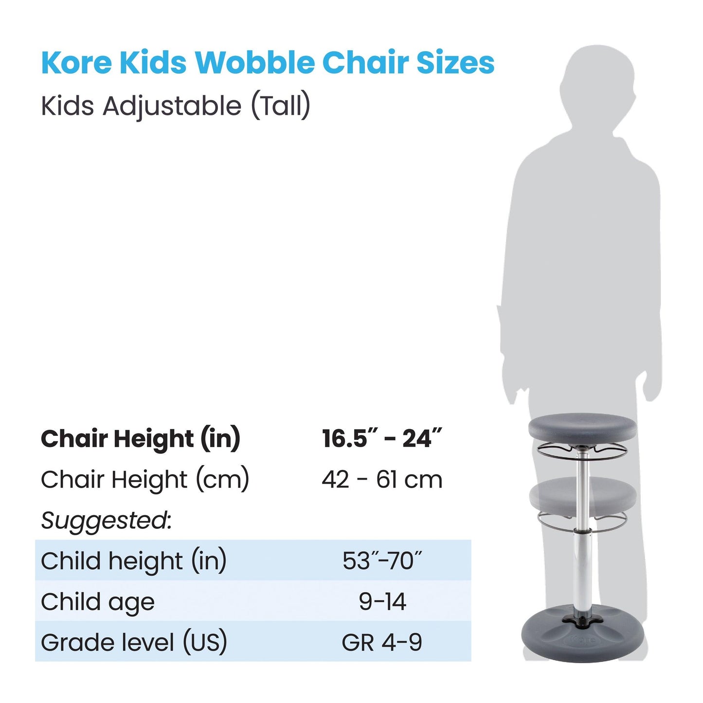 Kids Adjustable Tall Wobble Chair 16.5-24" Grey - Loomini