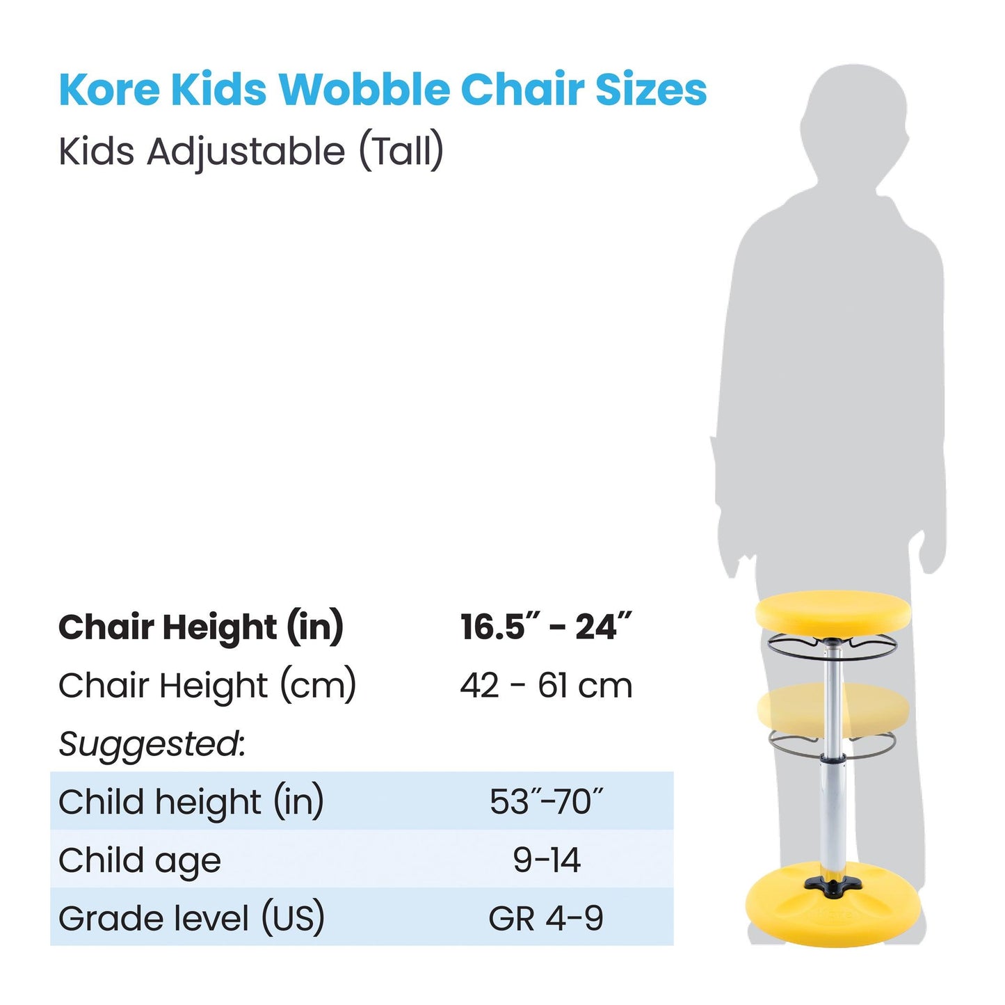 Kids Adjustable Tall Wobble Chair 16.5-24" Yellow - Loomini