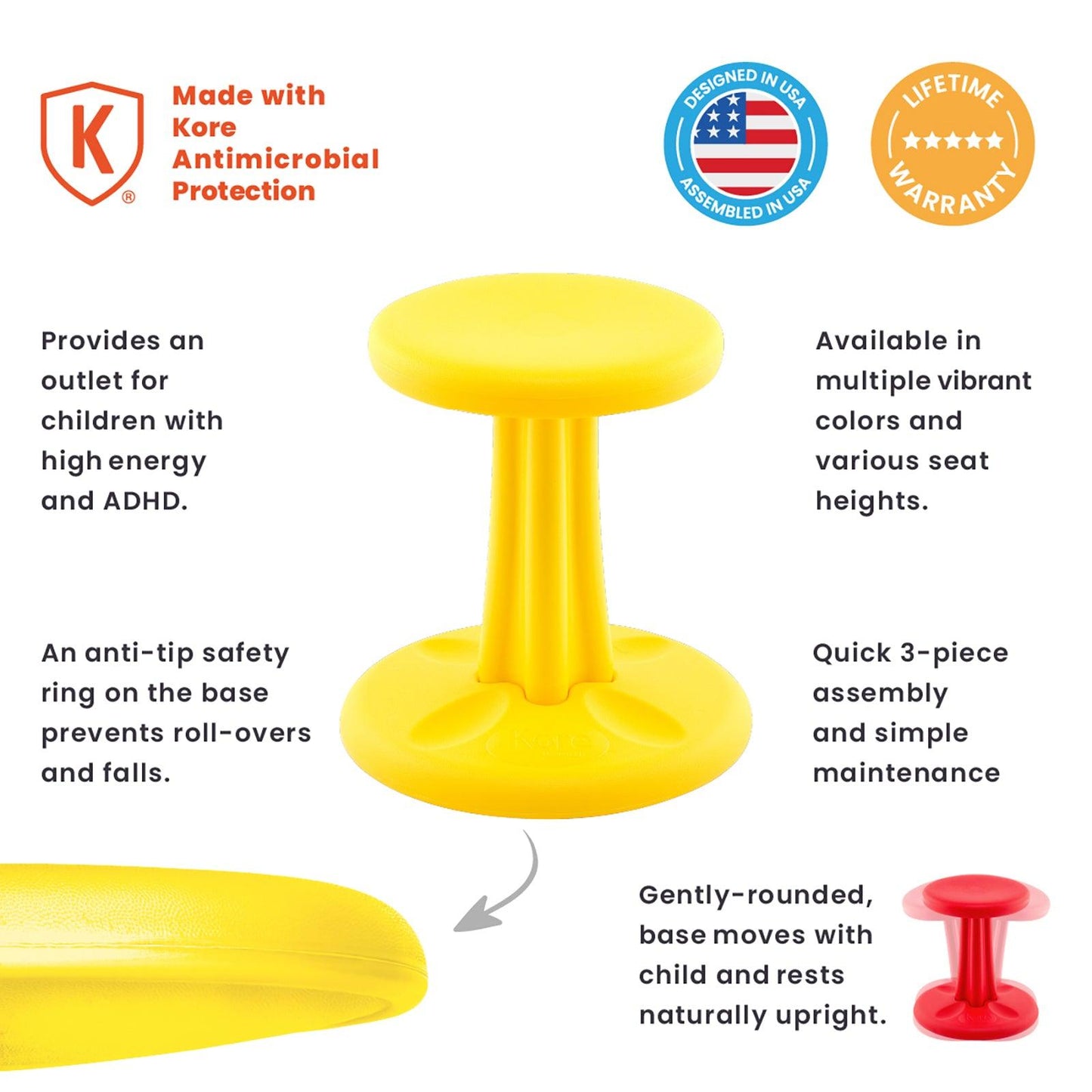 Kids Wobble Chair 14" Yellow - Loomini