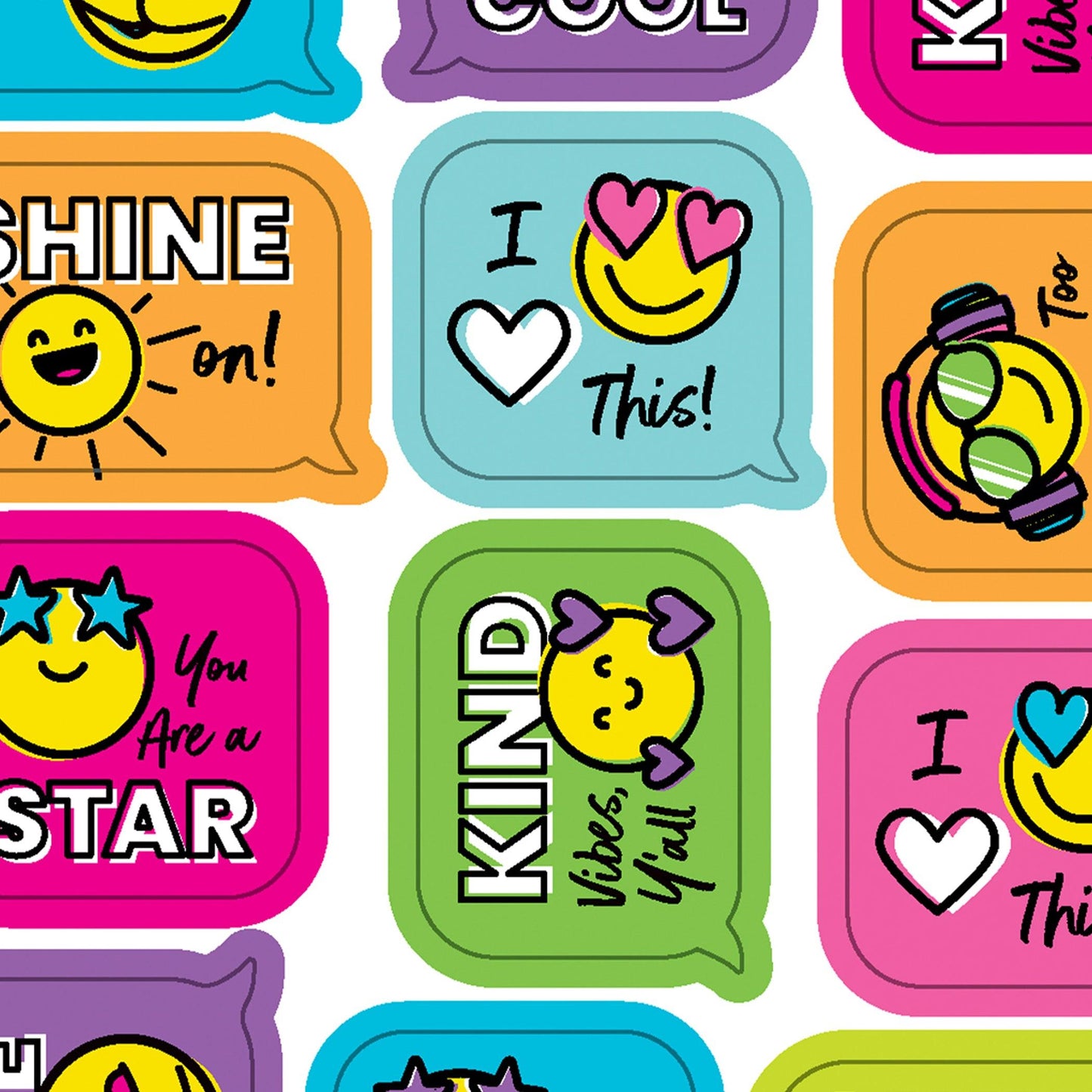 Kind Vibes Smiley Faces Shape Stickers, 72 Per Pack, 12 Packs - Loomini