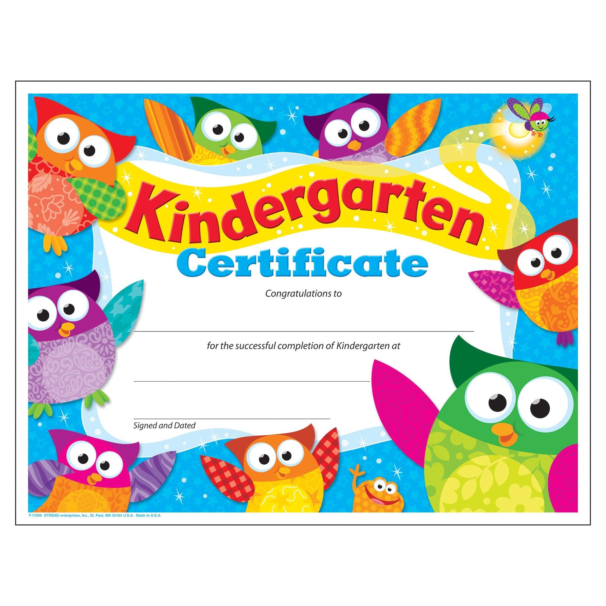 Kindergarten Certificate Owl-Stars!®, 30 Per Pack, 6 Packs - Loomini
