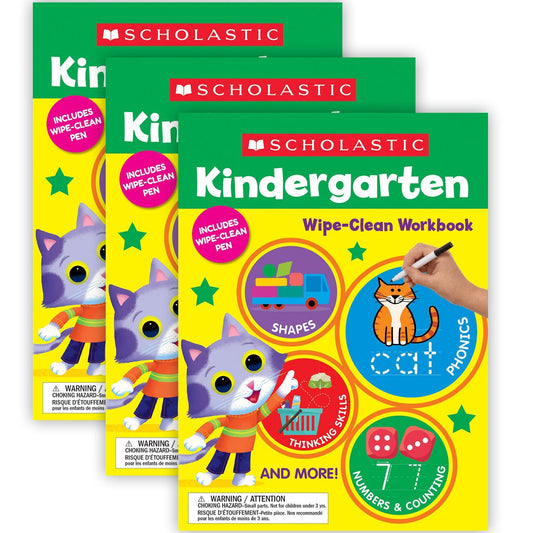 Kindergarten Wipe-Clean Workbook, Pack of 3 - Loomini