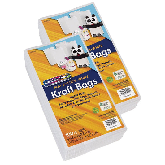 Kraft Bag, White, 6" x 3-5/8" x 11", 100 Bags Per Pack, 2 Packs Creativity Street®