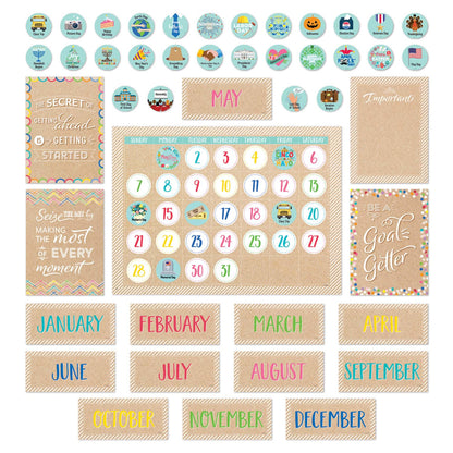 Krafty Pop Calendar Set Bulletin Board Set, 87 Pieces - Loomini