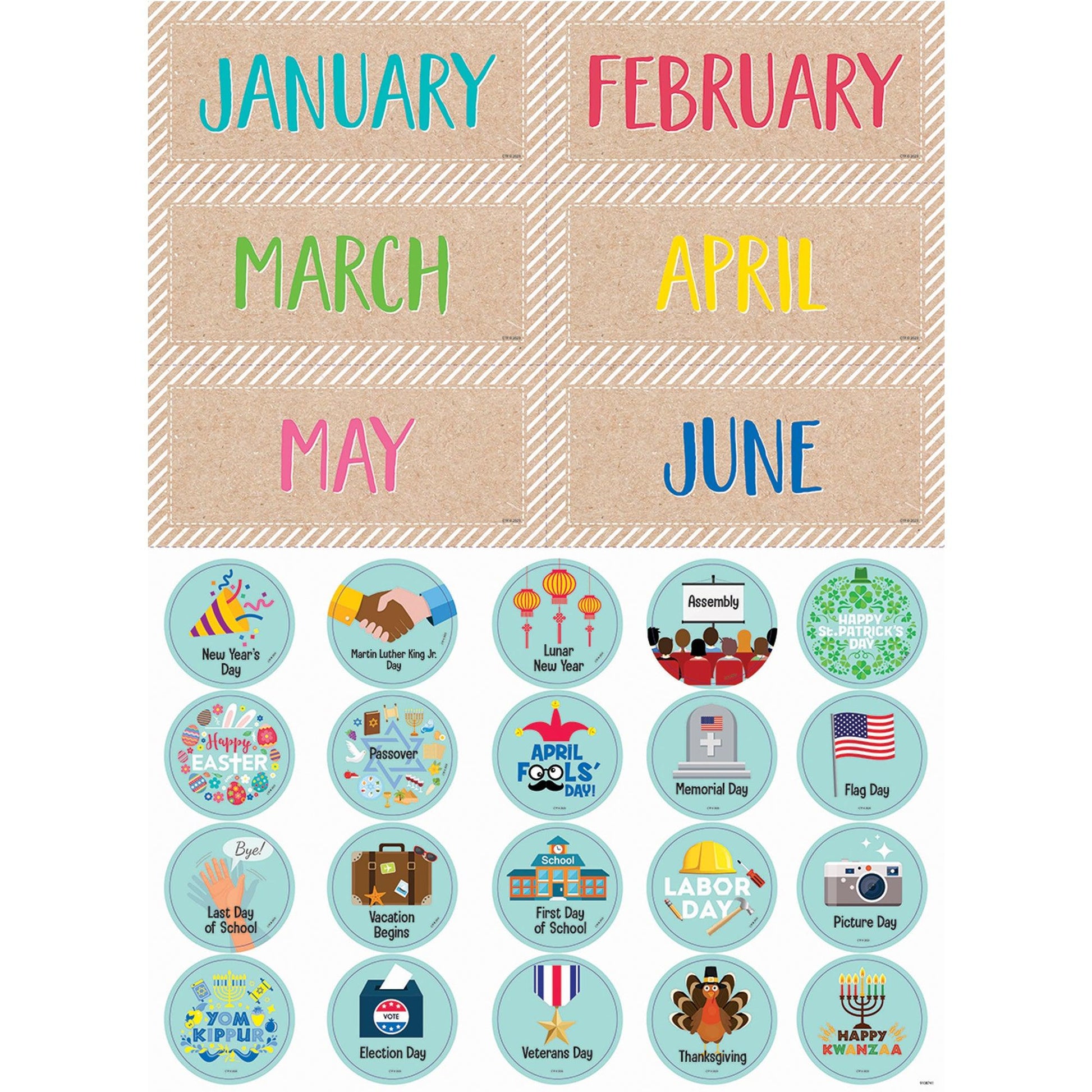 Krafty Pop Calendar Set Bulletin Board Set, 87 Pieces - Loomini