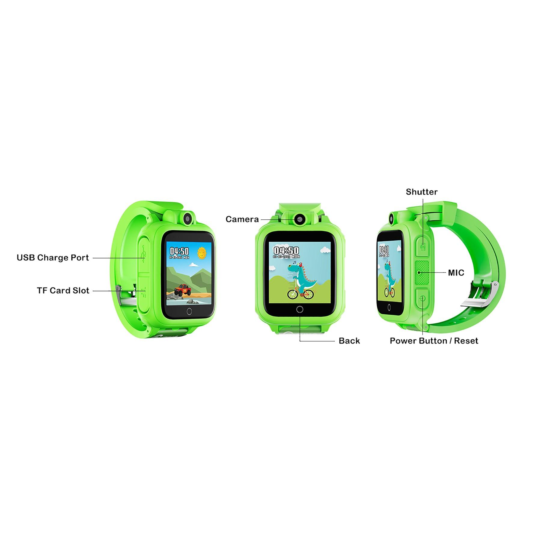 KW1 Smart Watch for Kids with Educational Games, HD Touch Screen, Camera, and MP3 Music Player, Green - Loomini