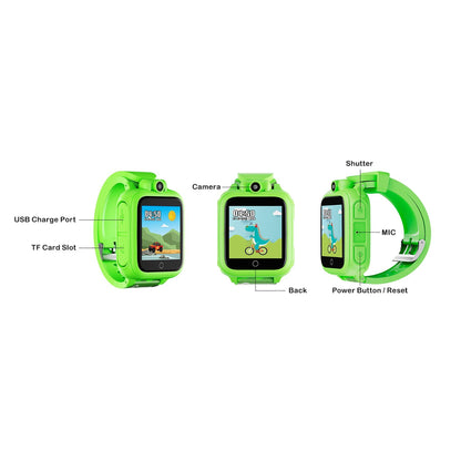 KW1 Smart Watch for Kids with Educational Games, HD Touch Screen, Camera, and MP3 Music Player, Green - Loomini