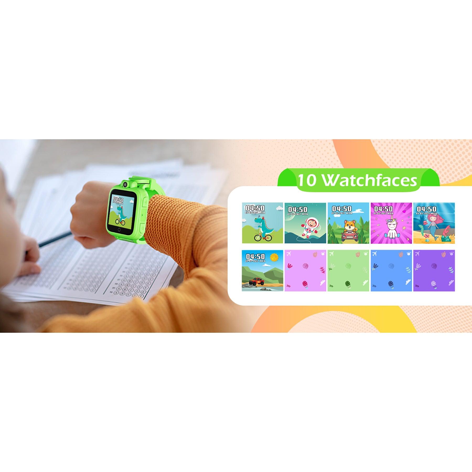 KW1 Smart Watch for Kids with Educational Games, HD Touch Screen, Camera, and MP3 Music Player, Green - Loomini