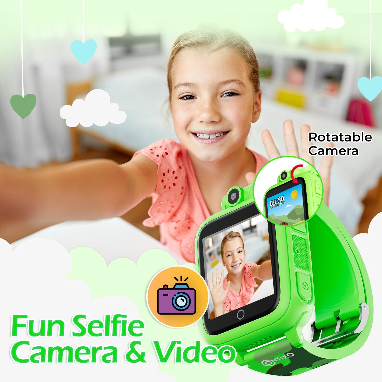 KW1 Smart Watch for Kids with Educational Games, HD Touch Screen, Camera, and MP3 Music Player, Green - Loomini
