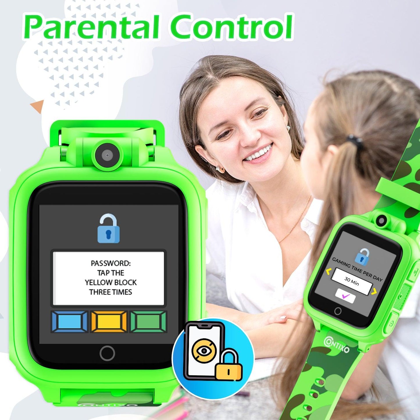 KW1 Smart Watch for Kids with Educational Games, HD Touch Screen, Camera, and MP3 Music Player, Green - Loomini