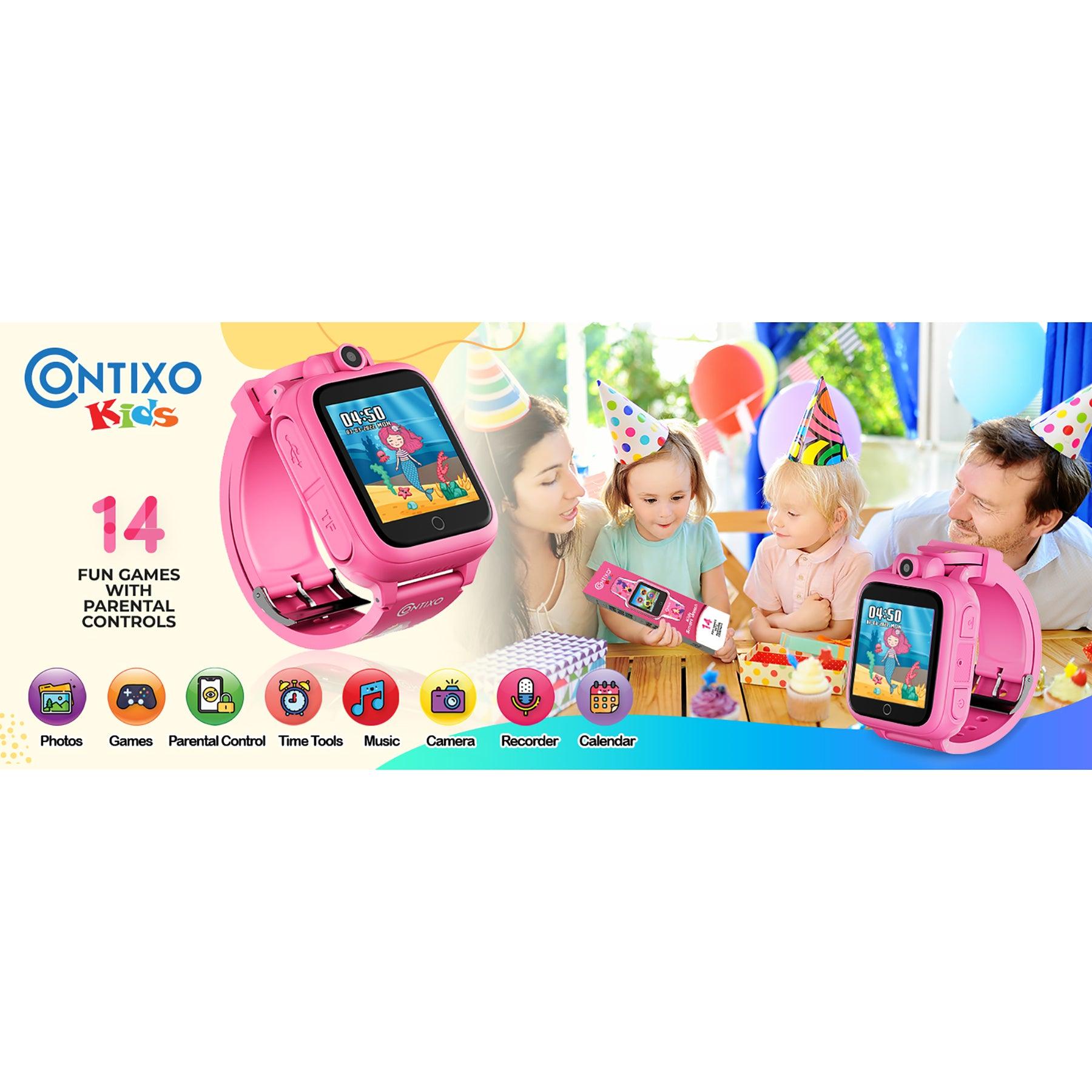 KW1 Smart Watch for Kids with Educational Games, HD Touch Screen, Camera, and MP3 Music Player, Pink - Loomini