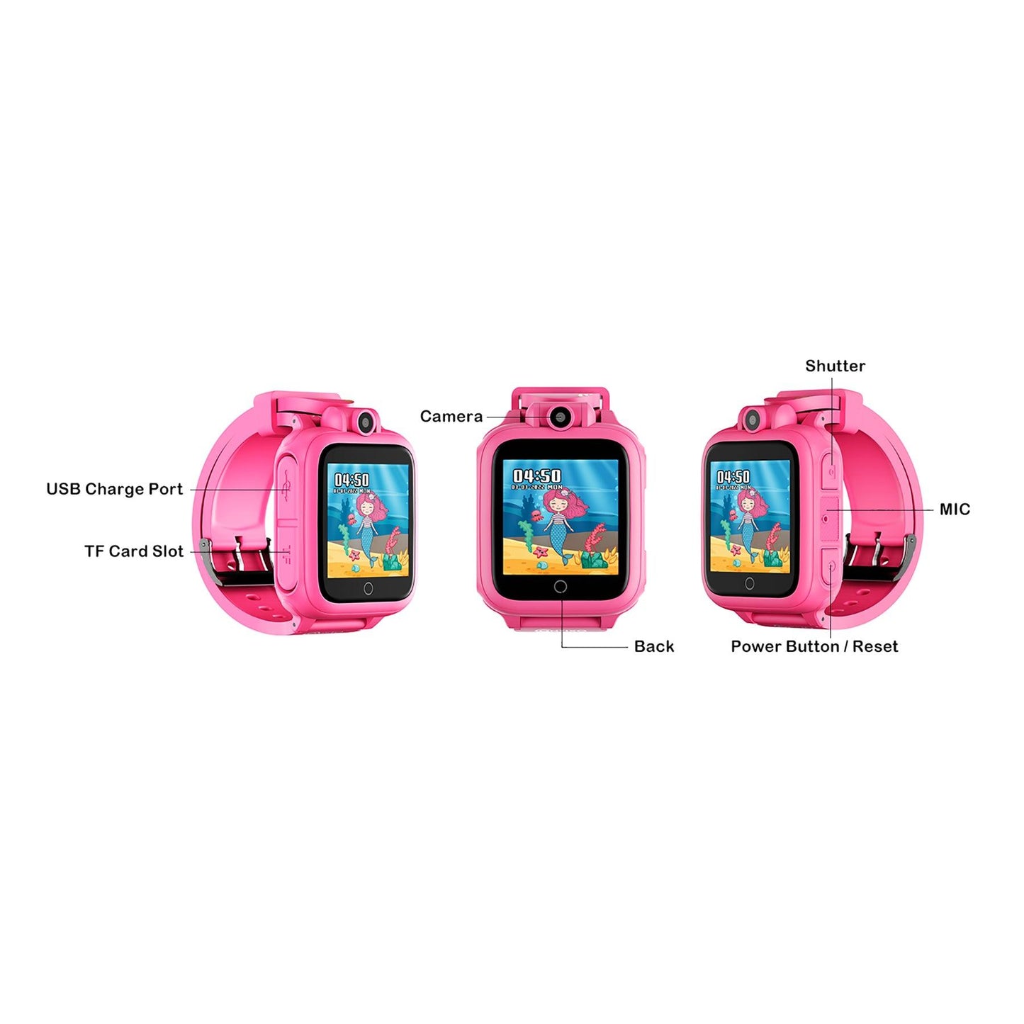 KW1 Smart Watch for Kids with Educational Games, HD Touch Screen, Camera, and MP3 Music Player, Pink - Loomini