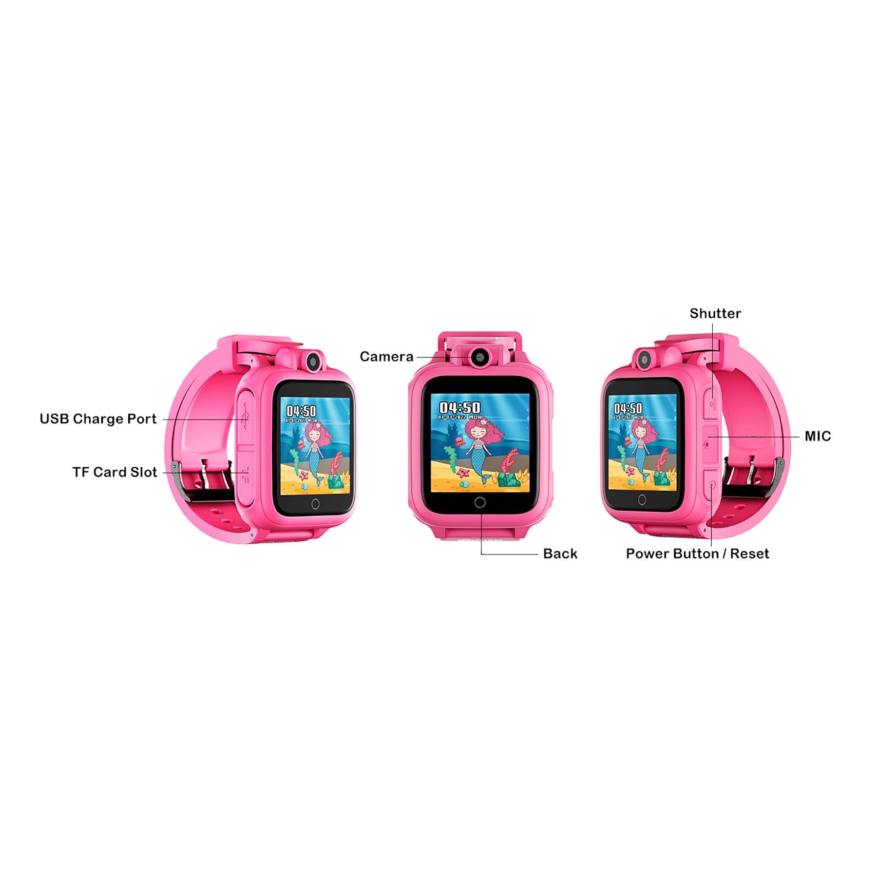 KW1 Smart Watch for Kids with Educational Games, HD Touch Screen, Camera, and MP3 Music Player, Pink - Loomini