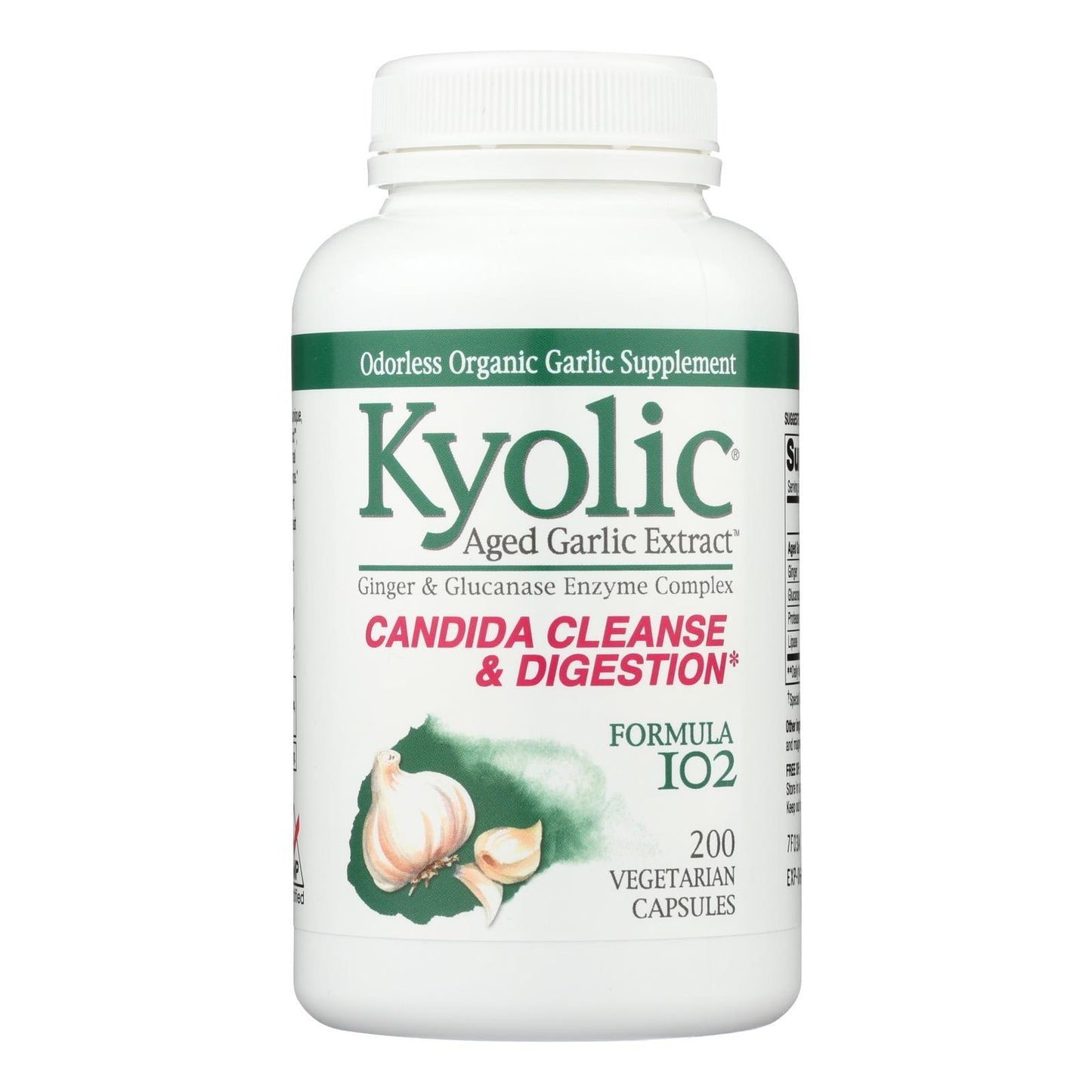 Kyolic - Aged Garlic Extract Candida Cleanse And Digestion Formula102 - 200 Vegetarian Capsules - Loomini