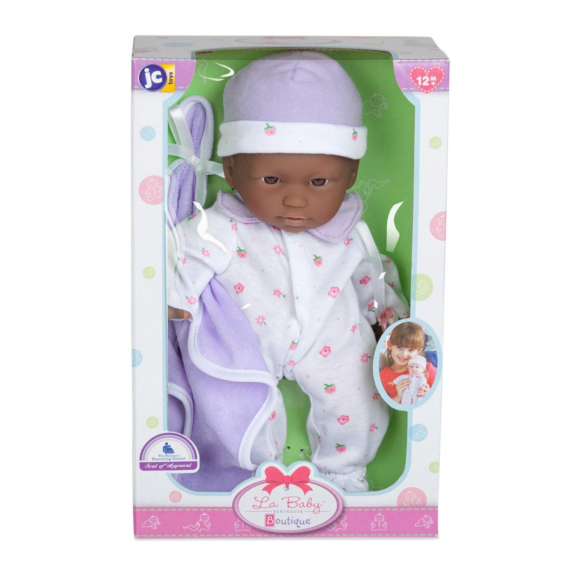 La Baby Soft 11" Baby Doll, Purple with Blanket, African-American - Loomini