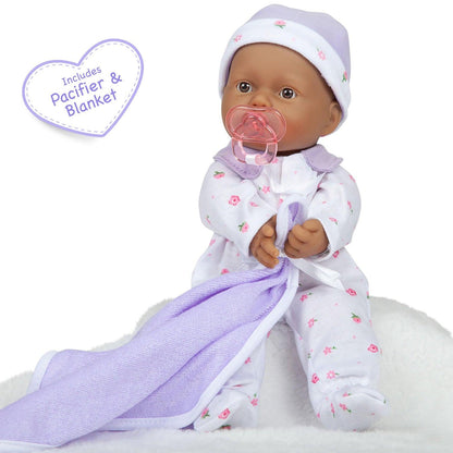 La Baby Soft 11" Baby Doll, Purple with Blanket, African-American - Loomini