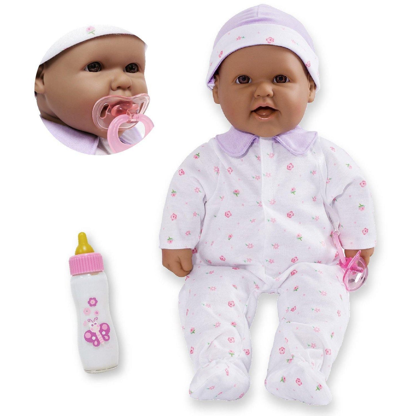 La Baby Soft 16" Baby Doll, Purple with Pacifier, Hispanic - Loomini