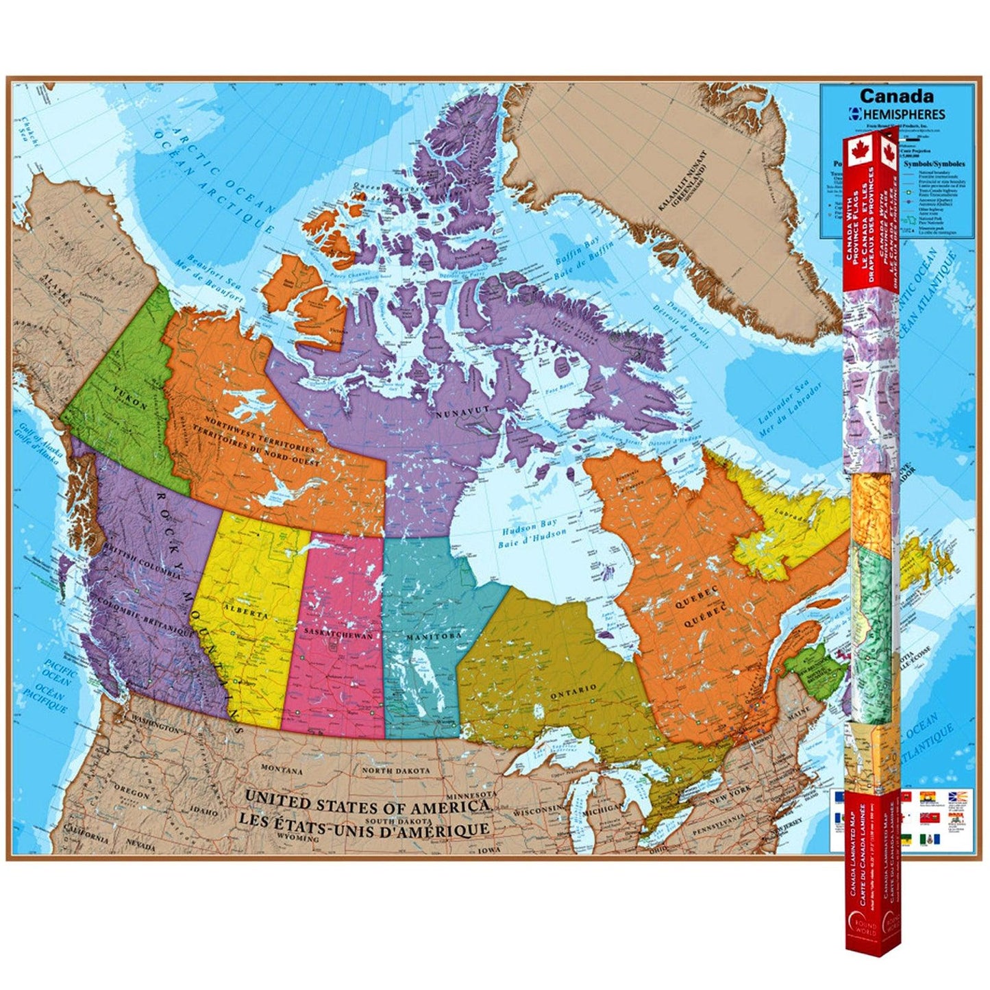 Laminated Map, Canada, 47" x 38" - Loomini