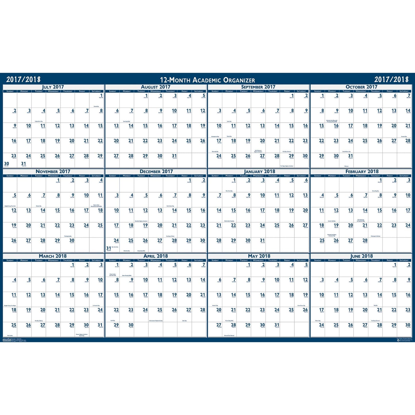 Laminated Wipe Off Wall Academic Calendar, Reversible, 18" x 24" - Loomini