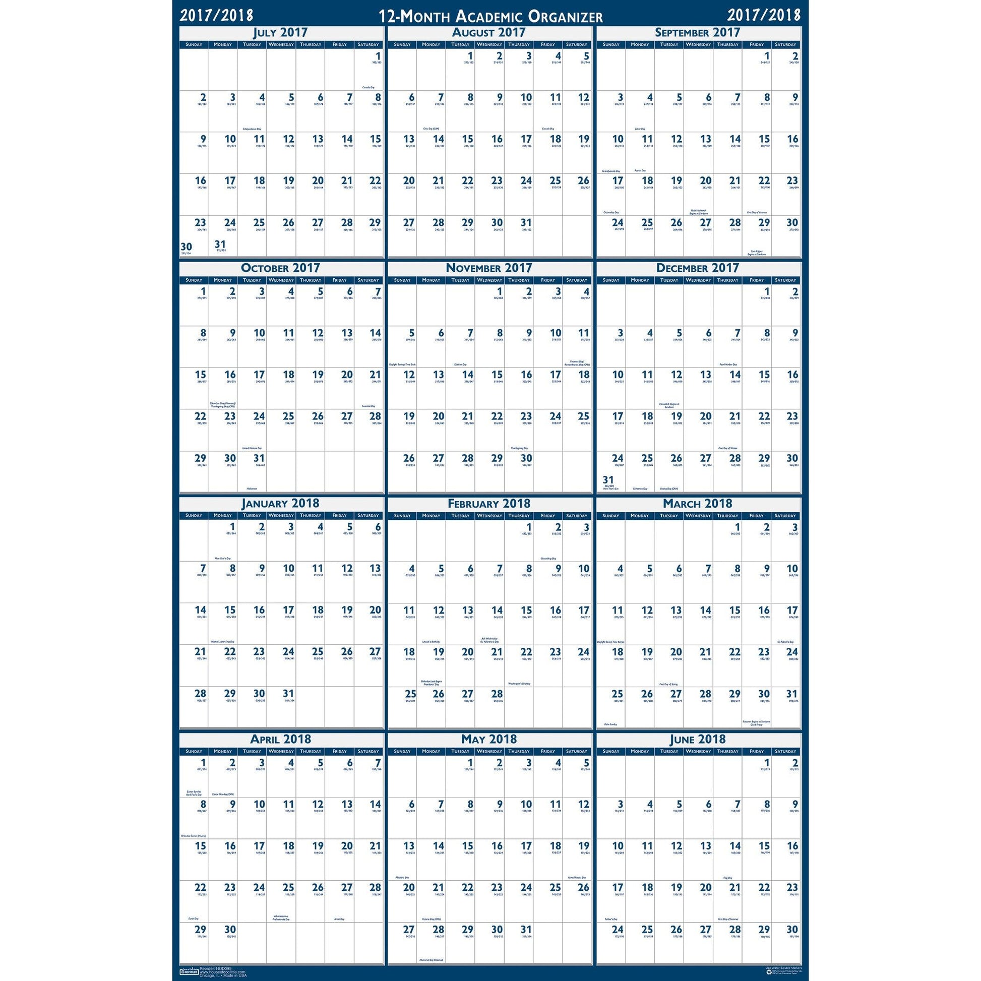 Laminated Wipe Off Wall Academic Calendar, Reversible, 18" x 24" - Loomini