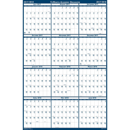 Laminated Wipe Off Wall Academic Calendar, Reversible, 18" x 24" - Loomini