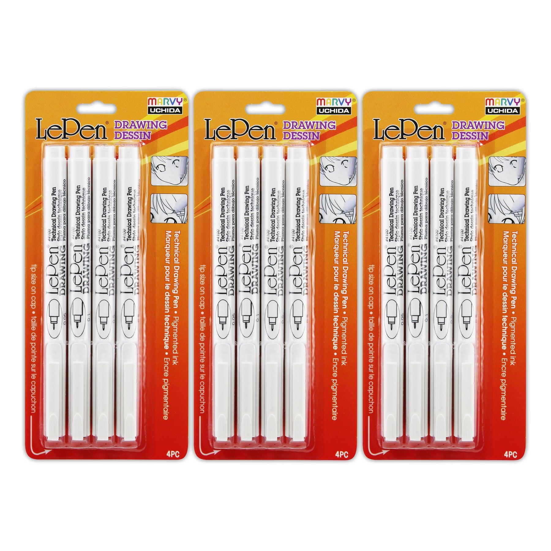 LePen® Drawing Pens, 4 Per Pack, 3 Packs - Loomini