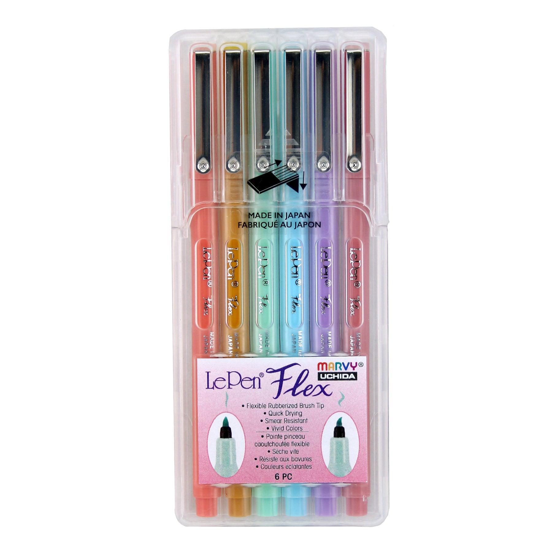 LePen® Flex Marker, Brush Tip, Pastel, 6 Per Set, 2 Sets - Loomini