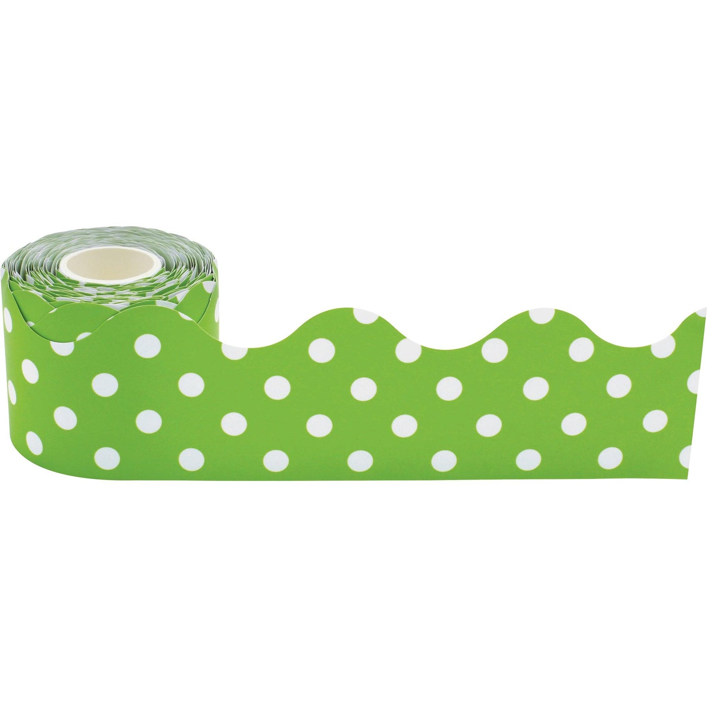 Lime Polka Dots Scalloped Rolled Border Trim, 50 Feet Per Roll, Pack of 3 - Loomini