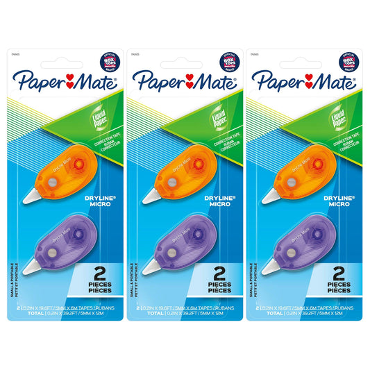 Liquid Paper DryLine Micro Correction Tape, Assorted Colors, 2 Per Pack, 3 Packs - Loomini