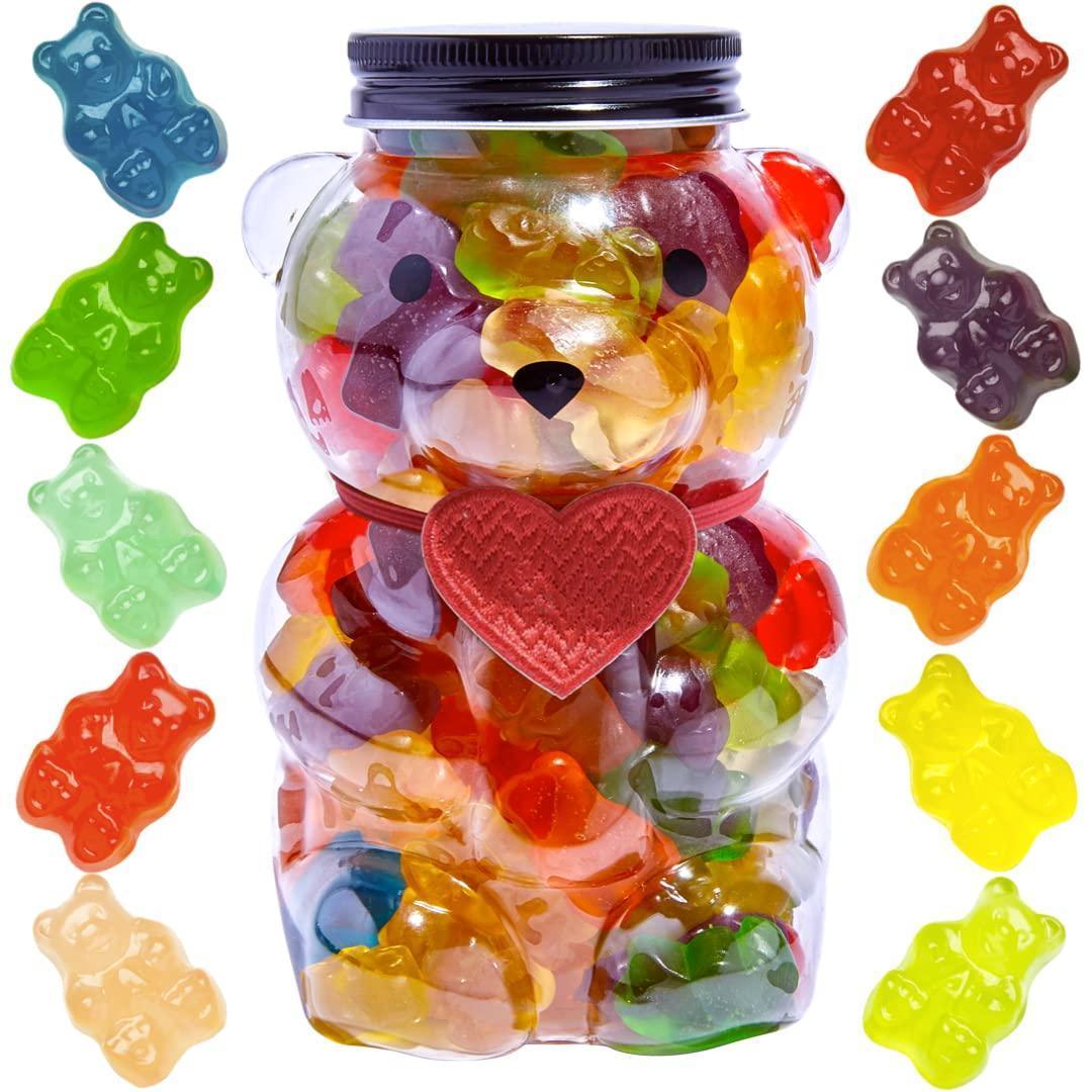 Love Gift Candy Gummy Bear Jar Filled with 1 lb of Gourmet Assorted Gummi Bears Gummy Bear Fun Candy Jar with a Heart Shaped Bow Valentines Day Gift for Kids & Adults - Loomini
