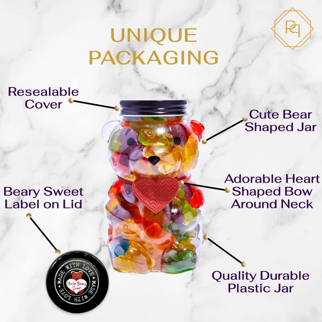 Love Gift Candy Gummy Bear Jar Filled with 1 lb of Gourmet Assorted Gummi Bears Gummy Bear Fun Candy Jar with a Heart Shaped Bow Valentines Day Gift for Kids & Adults - Loomini