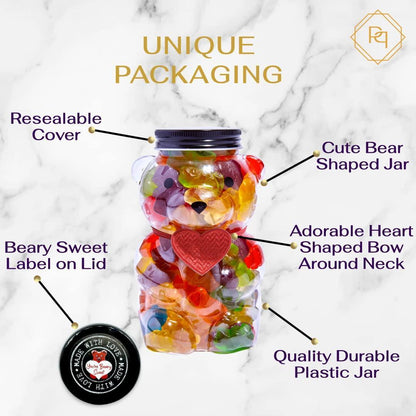 Love Gift Candy Gummy Bear Jar Filled with 1 lb of Gourmet Assorted Gummi Bears Gummy Bear Fun Candy Jar with a Heart Shaped Bow Valentines Day Gift for Kids & Adults - Loomini