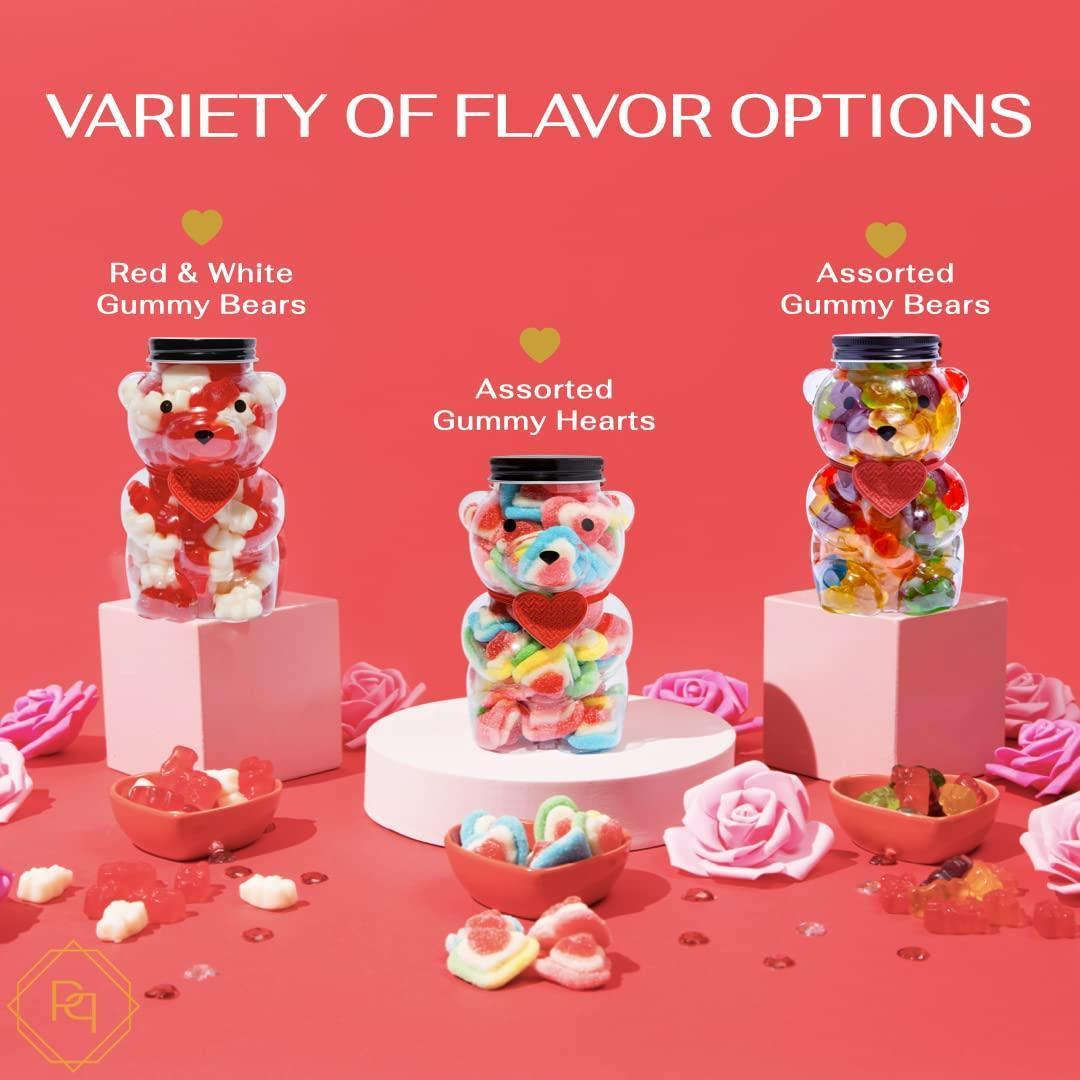 Love Gift Candy Gummy Bear Jar Filled with 1 lb of Gourmet Assorted Gummi Bears Gummy Bear Fun Candy Jar with a Heart Shaped Bow Valentines Day Gift for Kids & Adults - Loomini