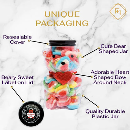 Love Gummy Candy Gifts Gummy Bear Jar Filled with 0.75 lb of Gourmet Triple Layer Gummy Hearts Gummy Bear Fun Candy Jar with a Heart Shaped Bow Valentines Day Gift for Kids & Adults… - Loomini