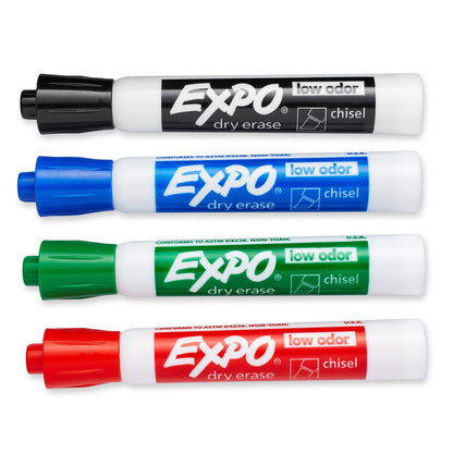 Low Odor Dry Erase Markers, Assorted, 4 Per Pack, 2 Packs - Loomini