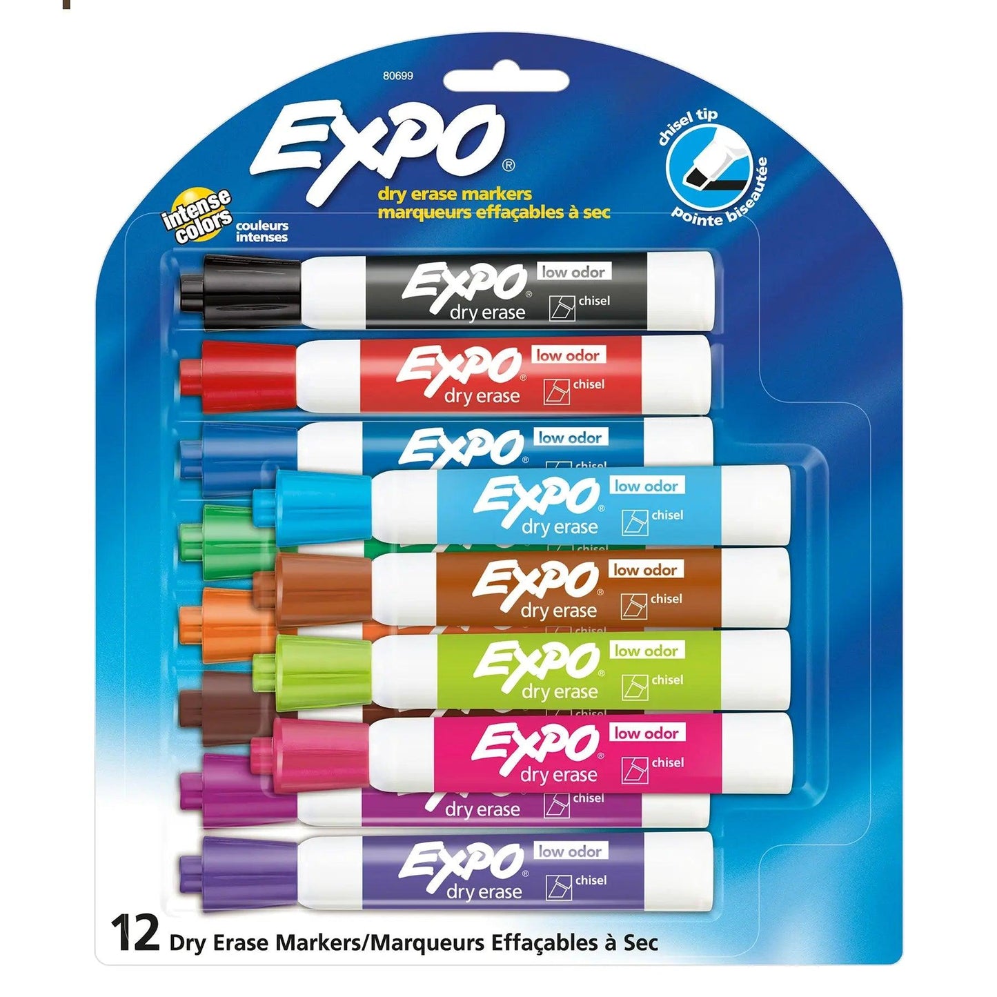 Low Odor Dry Erase Markers, Chisel Tip, Assorted Colors, 12 Count Expo®
