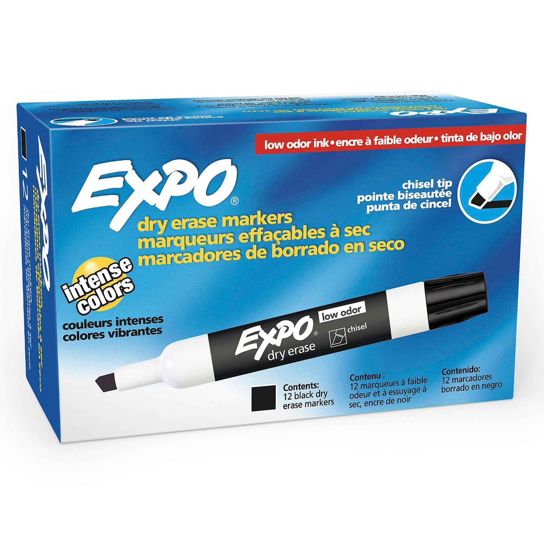 Low-Odor Dry Erase Markers, Chisel Tip, Black, Box of 12 - Loomini
